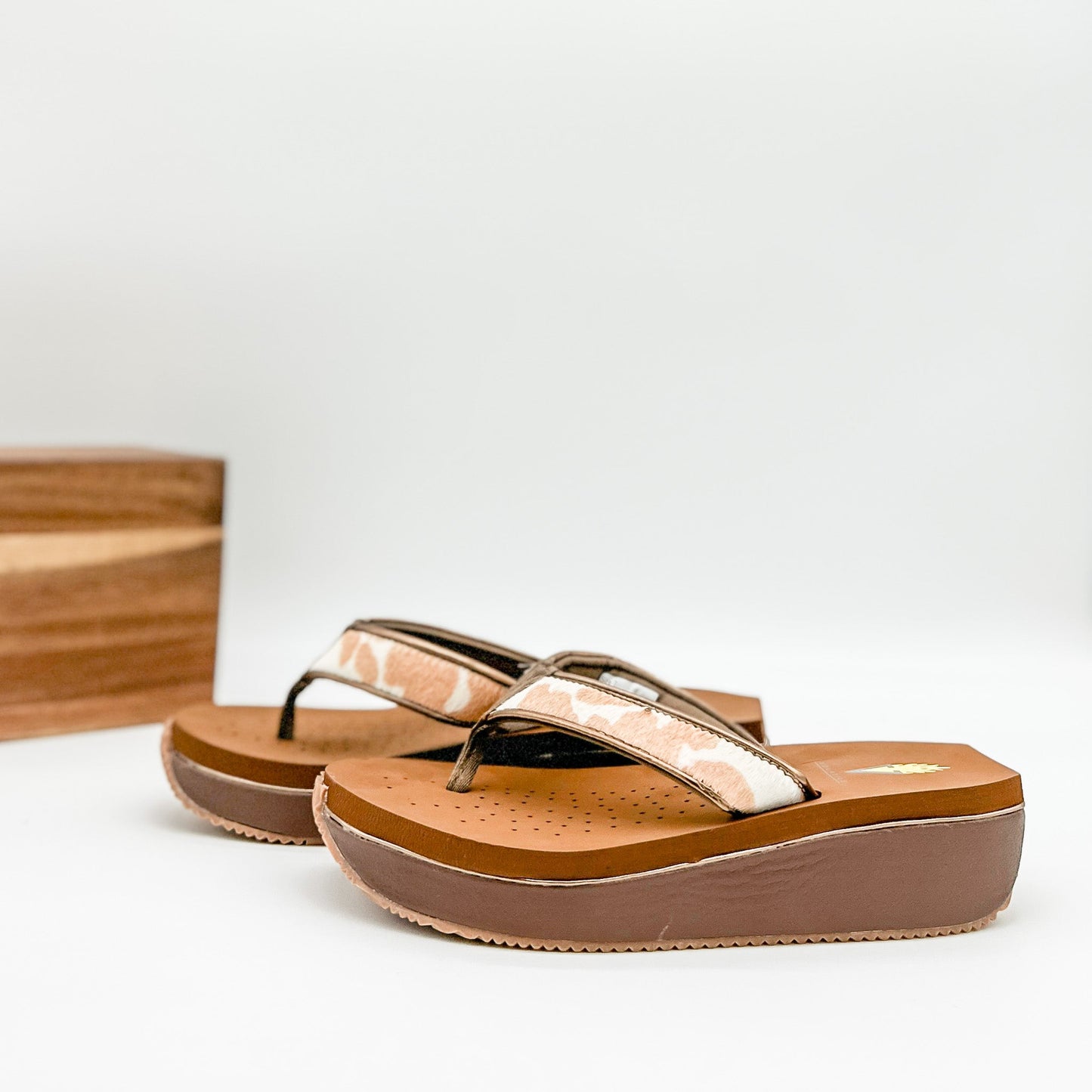 Volatile Neville Sandals in Tan with White Cowhide Straps