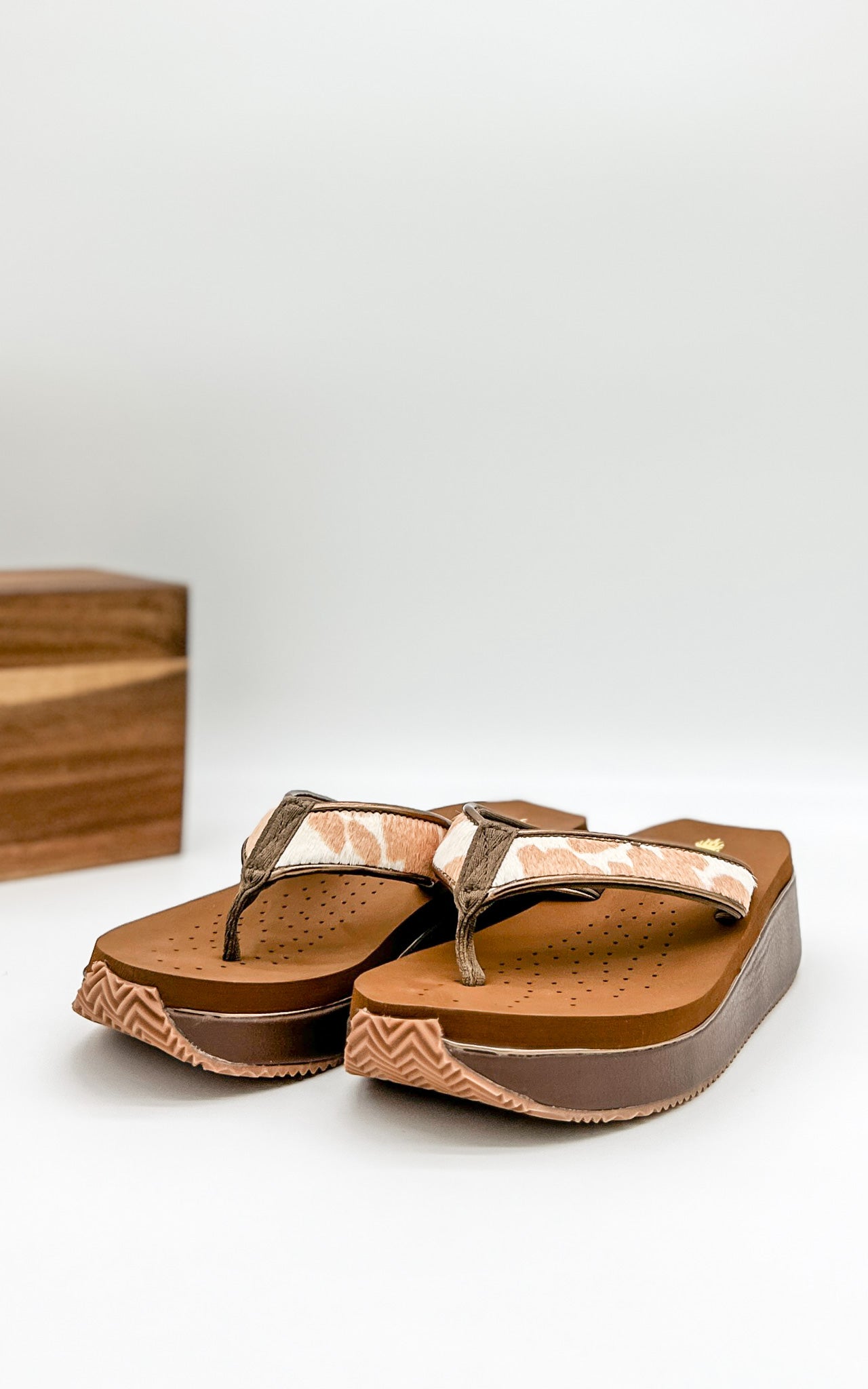 Volatile Neville Sandals in Tan with White Cowhide Straps