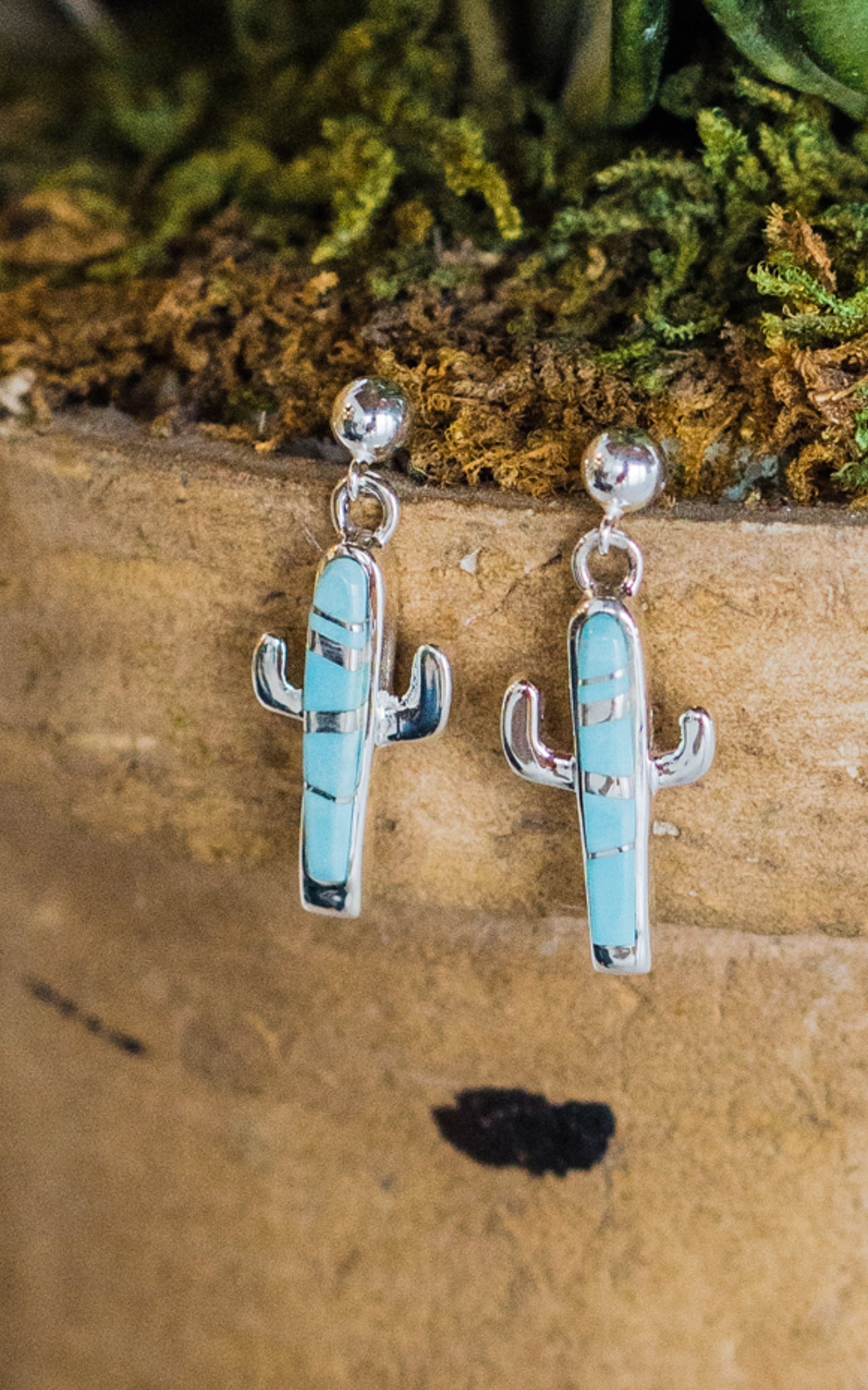 Val Yazzie Kingman Turquoise Cactus Earrings