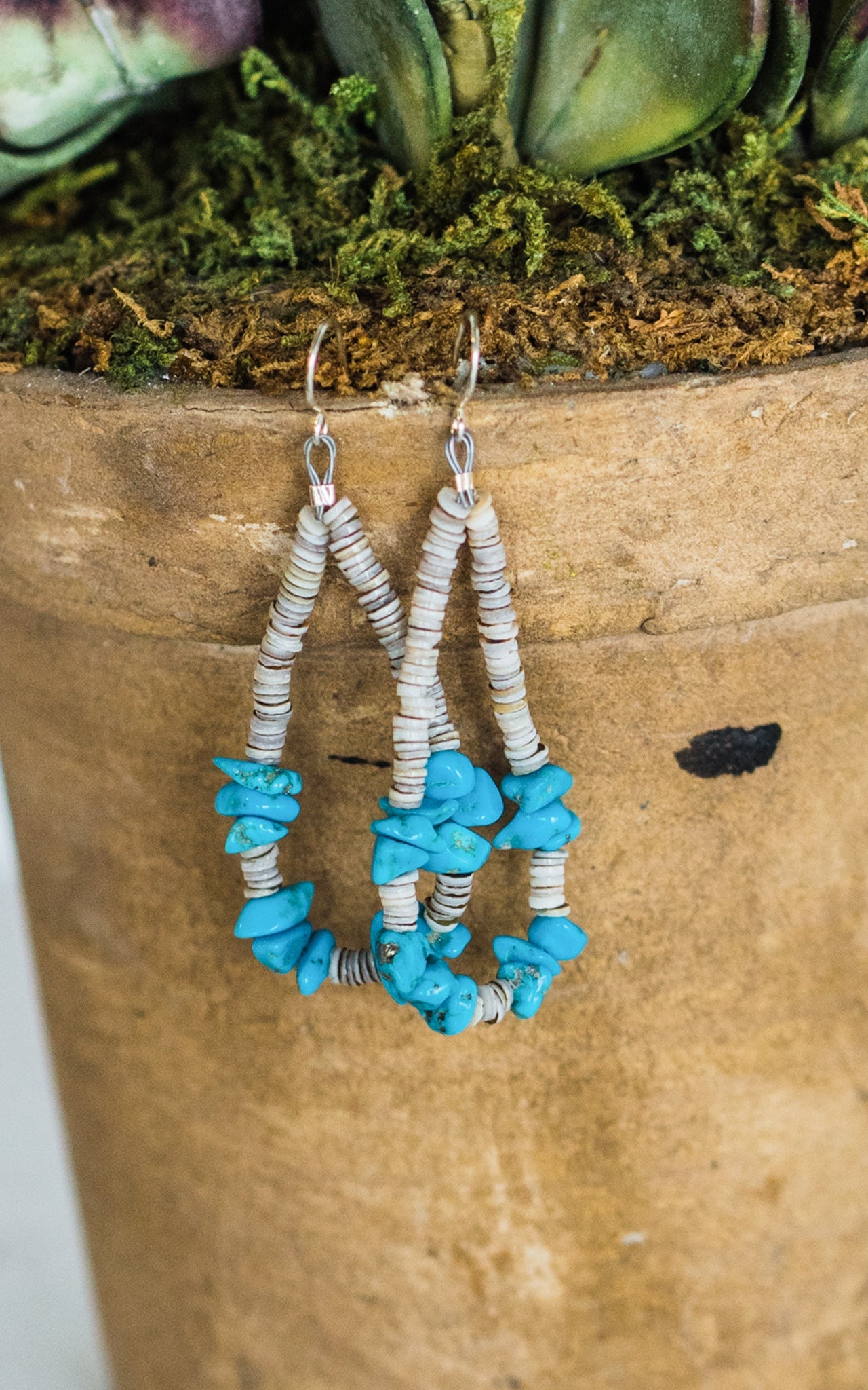 Corraine Smith Navajo Turquoise and Shell Dangle Earrings