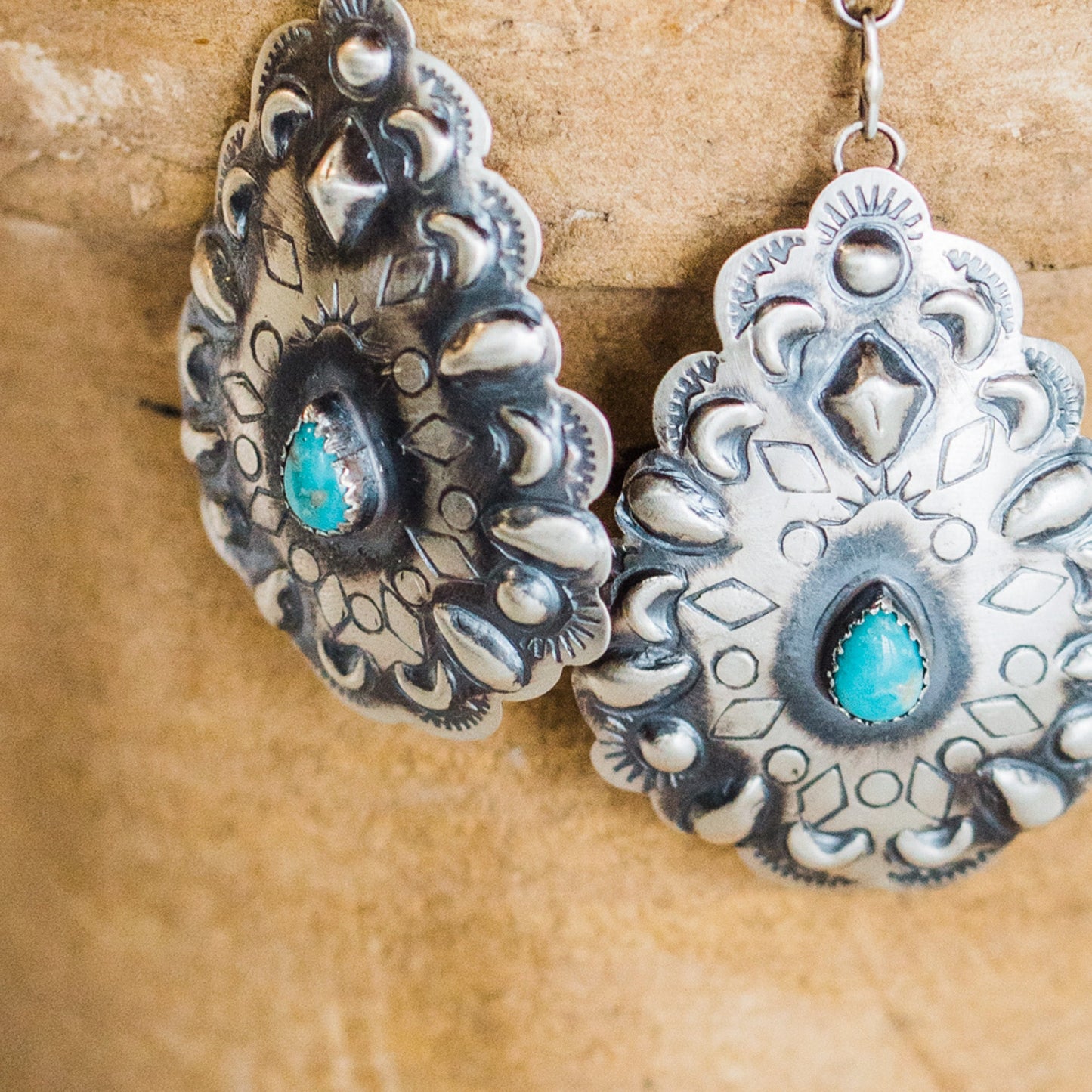 Tim Yazzie Sterling Silver & Turquoise Concho Earrings