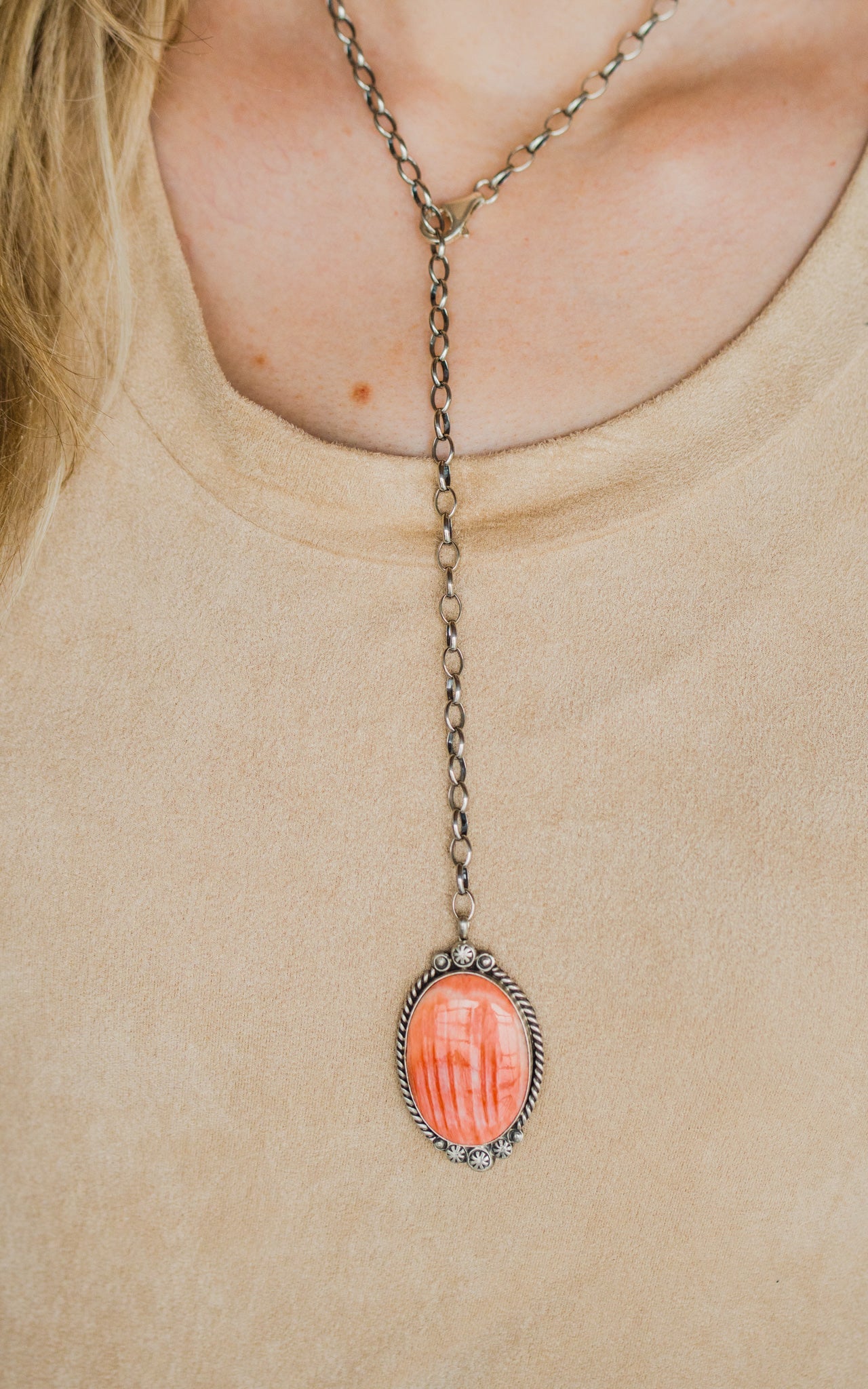 Robert Shakey Spiny Oyster Lariat Necklace