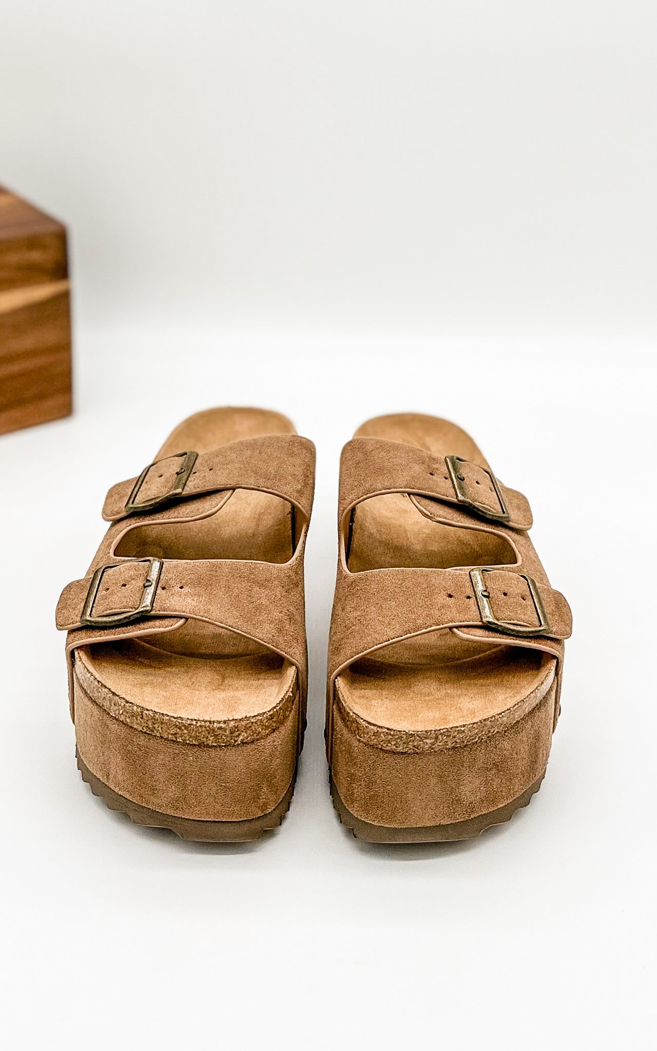 Corkys Wannabe Platform Sandal Slide in Cognac