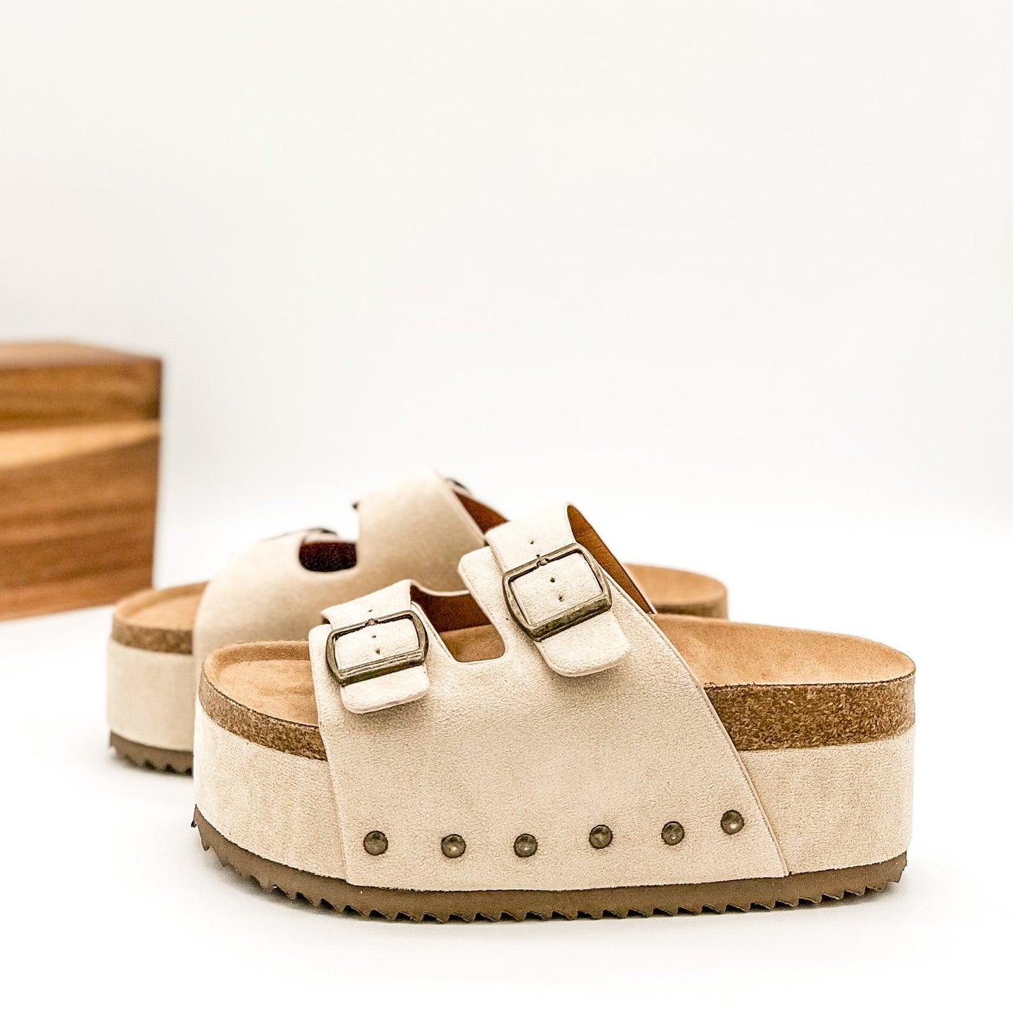 Corkys Wannabe Platform Sandal Slide in Light Tan