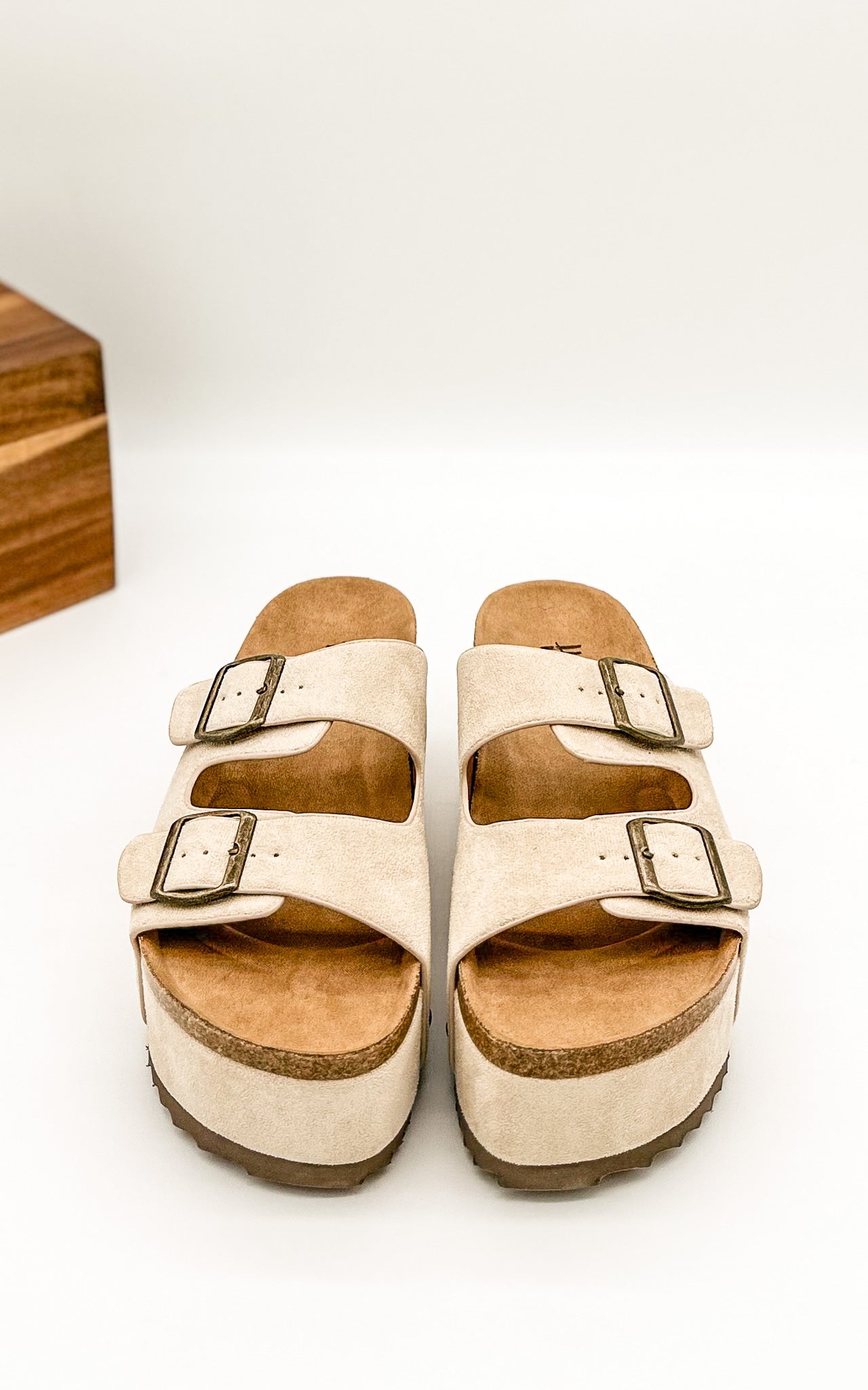 Corkys Wannabe Platform Sandal Slide in Light Tan