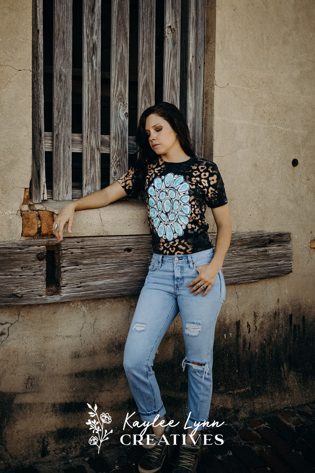 Bleached Leopard & Turquoise Concho