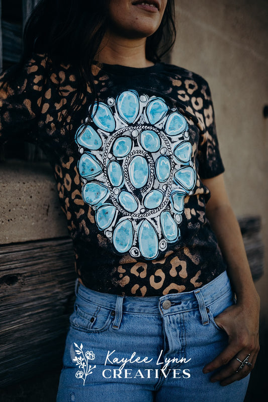 Bleached Leopard & Turquoise Concho