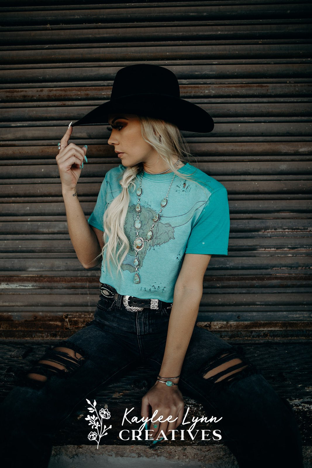 Teal Crop Top Highland Cow