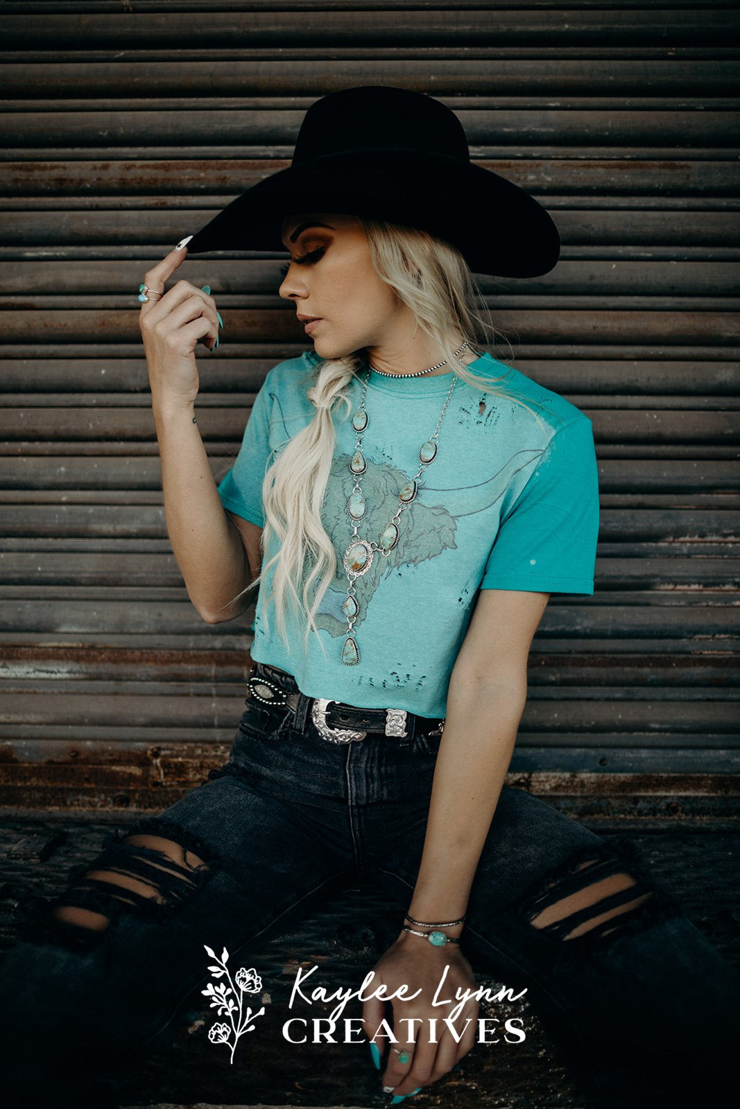 Teal Crop Top Highland Cow