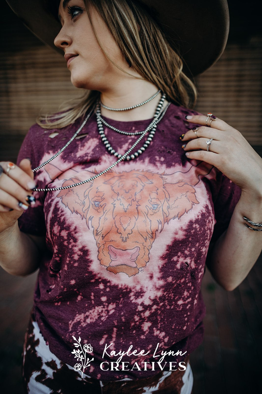 Distressed Maroon Bleached Highland Cow