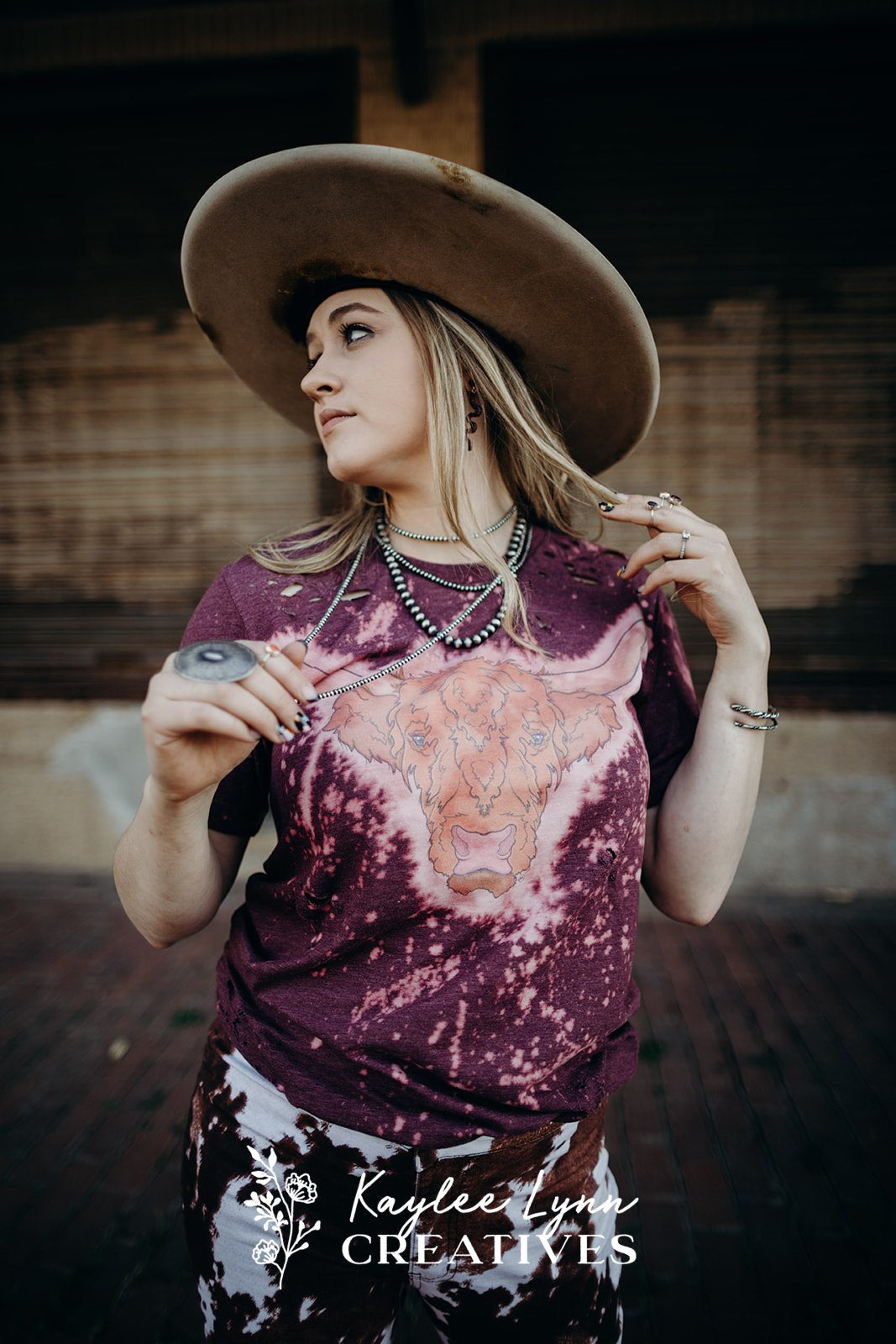 Distressed Maroon Bleached Highland Cow