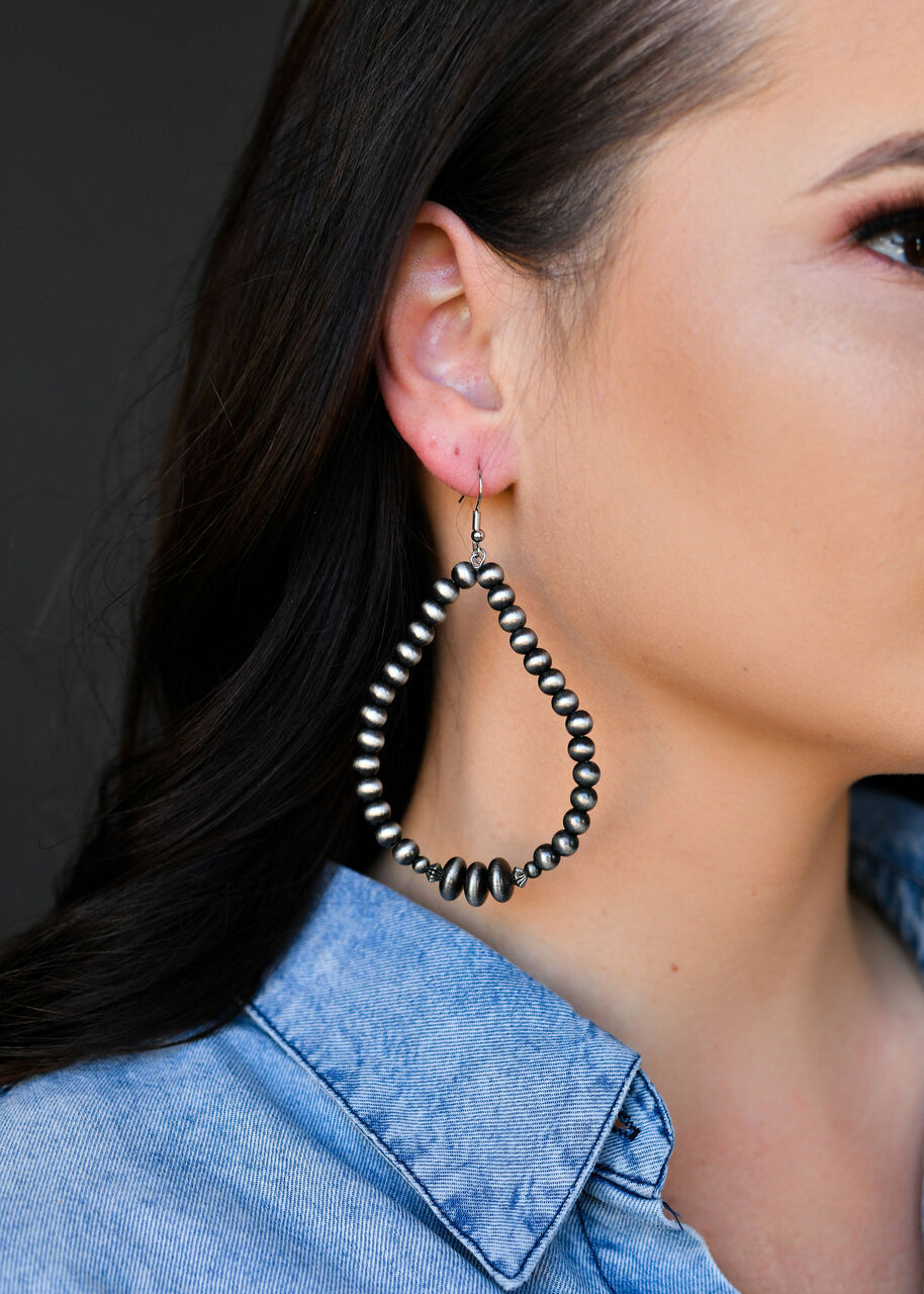 Faux Navajo Pearl Teardrop Hoops