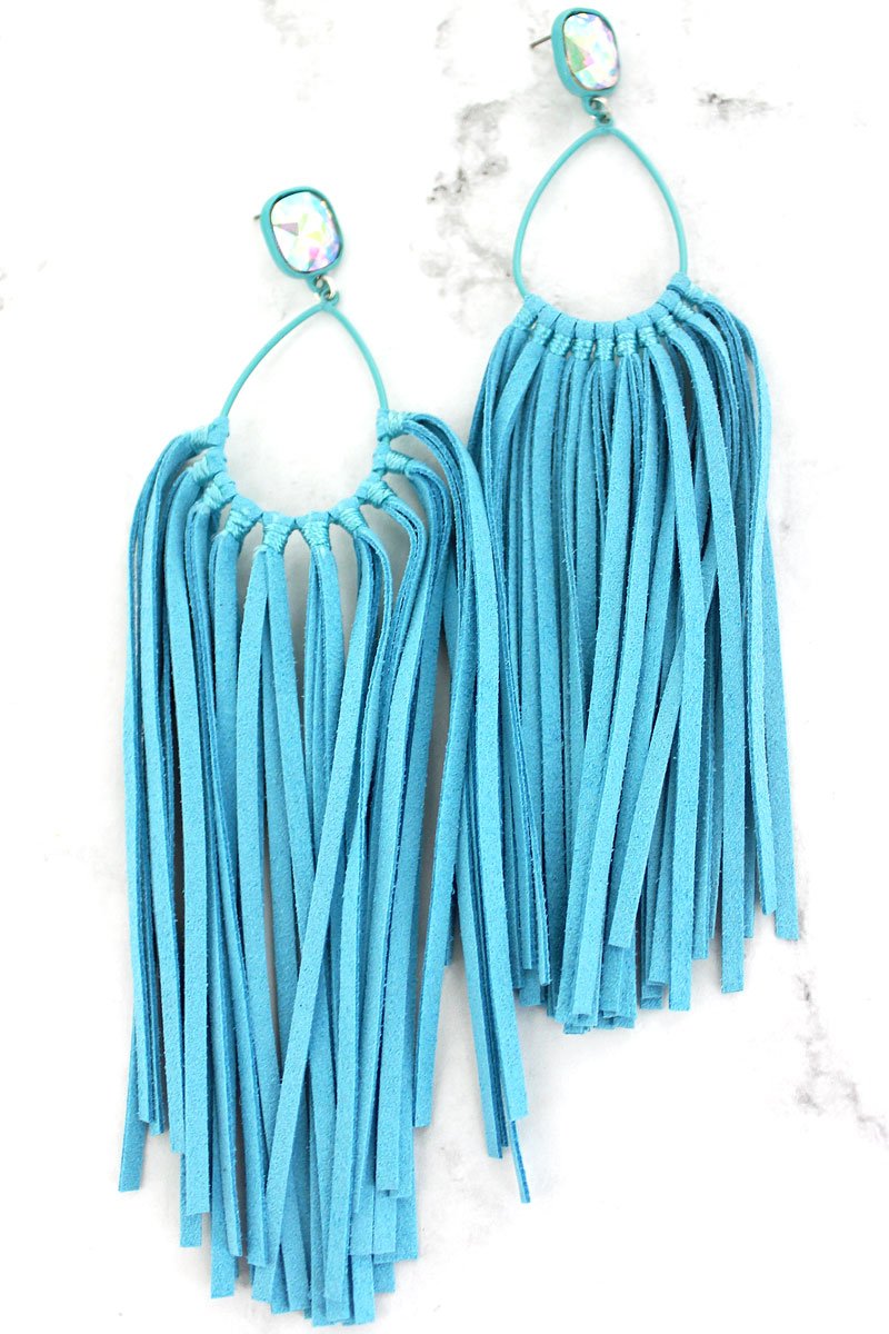 BELLEME TURQUOISE TEARDROP FRINGE EARRINGS