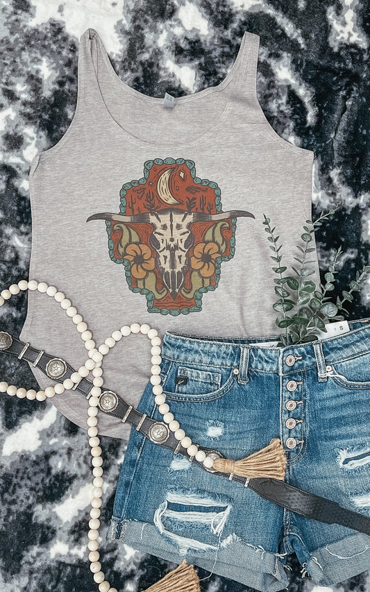 Moonlight Floral Bull Skull TANK