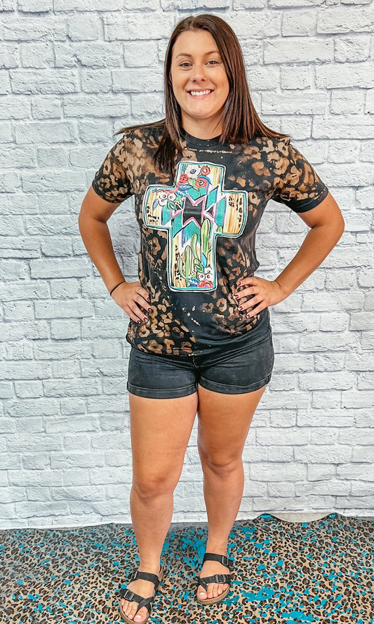 Bleached Leopard Floral Cross