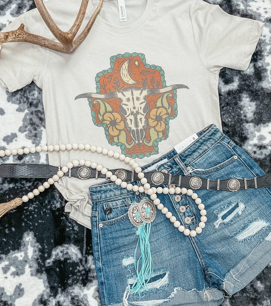 Moonlight Floral Bull Skull