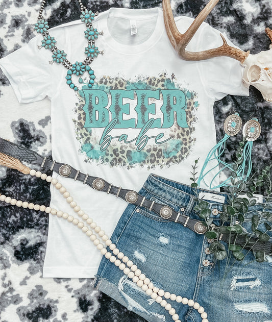Turquoise Leopard Beer Babe