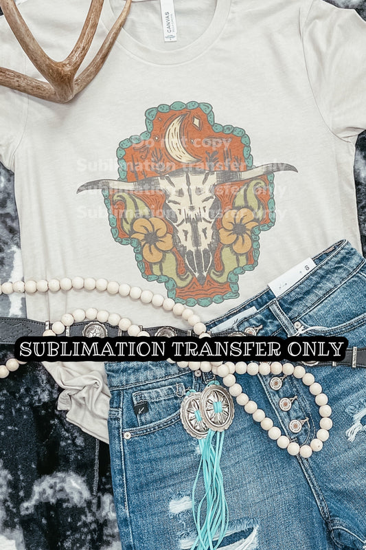 SUB TRANSFER- Moonlight Floral Bull Skull