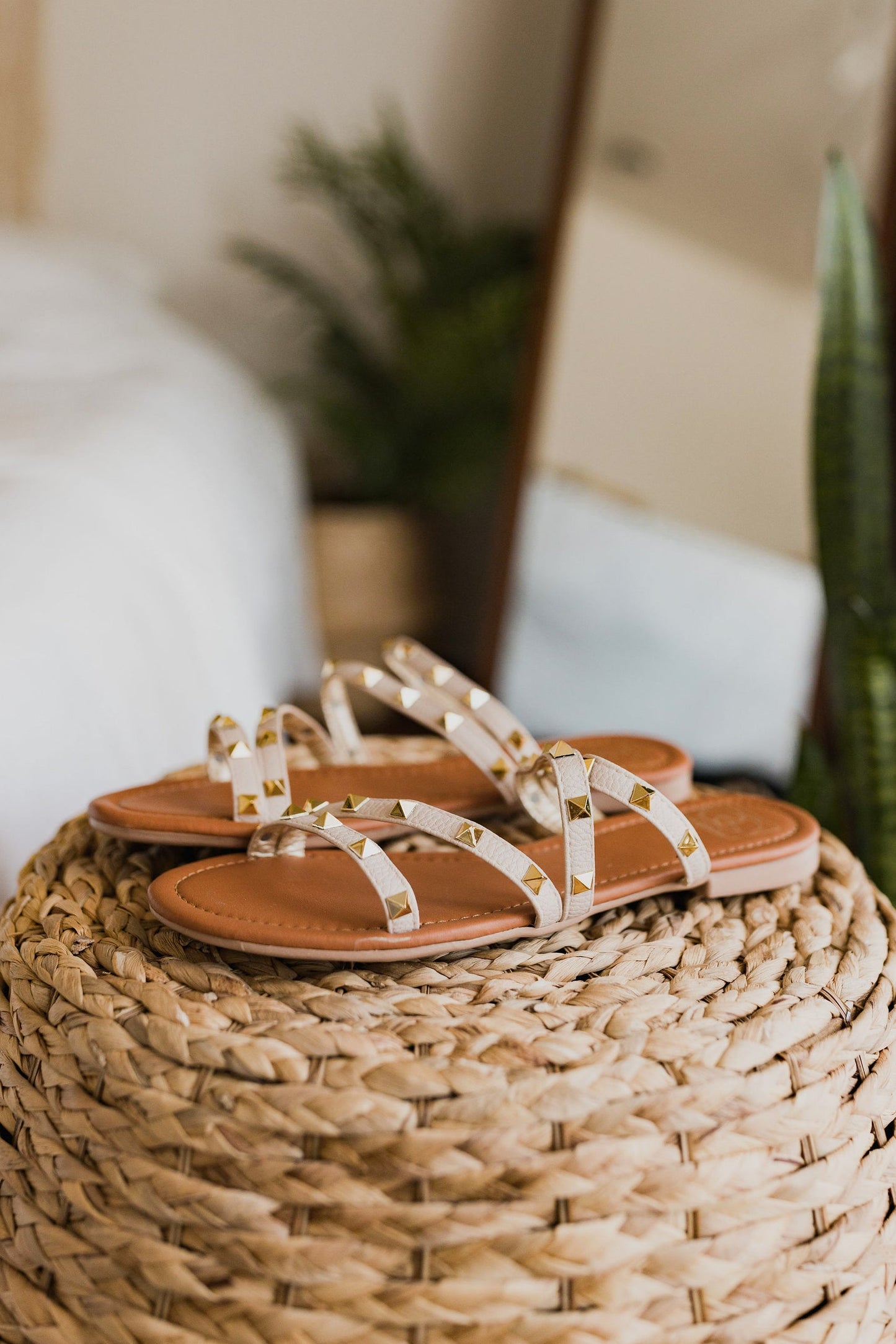 Cream Studded Strap Sandal